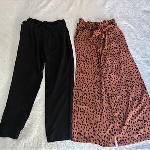 Women’s Wide Leg Pants Bundle Size Large Black & Leopard Print Flowy Pockets
